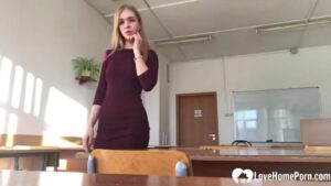 Horny Naughty Professor Strips Naked & Fingers Pussy in College Toilet Leaked Masturbation Video Image