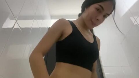 Sweaty Gym Workout Turns Into Wild Bathroom Masturbation Fingers Pussy to Explosive Orgasm! Image